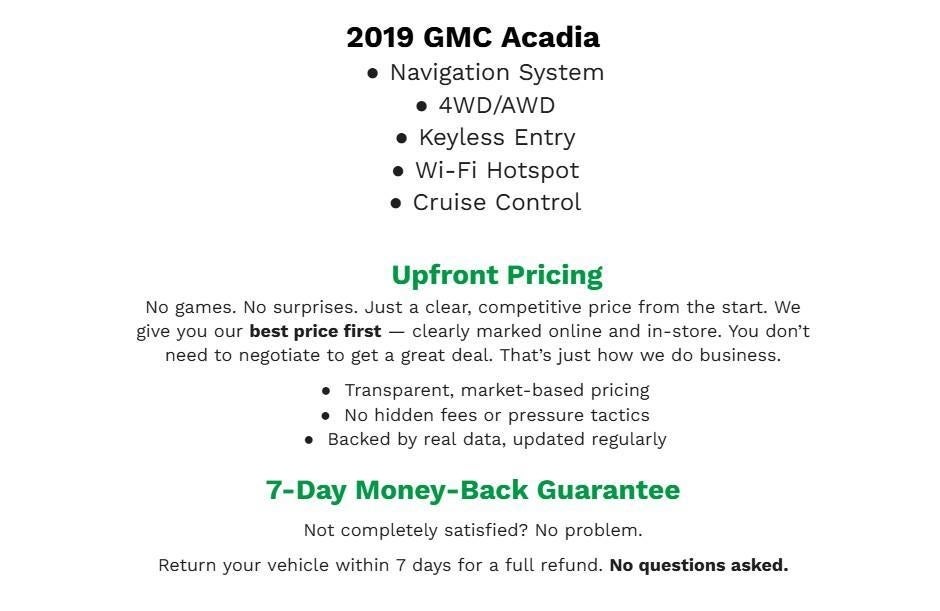 Used 2019 GMC Acadia SLE-2 with VIN 1GKKNSLS7KZ226669 for sale in Green Bay, WI