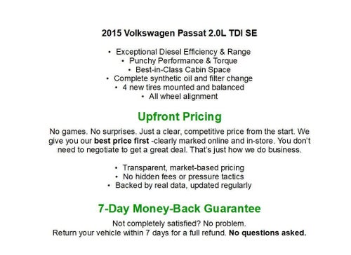 2015 Volkswagen Passat 4dr Sdn 2.0L TDI DSG SE w/Sunroof